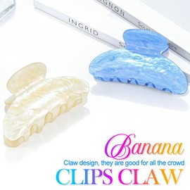 Fashey Acrylic Claw Clip Blue Hair Clips Cute Medium Hair Claws for Thick Hair Accessories for Women (lake blue+beige)