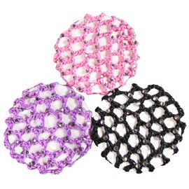HipGirl Boutique Girls Hair Bow Ties Ponytail Holders, No Crease Ouchless Stretchy Elastic Styling Tool Accessories (3pc Rhinestone Ballet Dance Bun Cover)