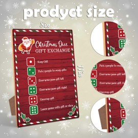Christmas Gift Exchange Dice Game Sign - Christmas Party Games, Christmas Group Party Game, Holiday Party Decoration Supplies, 8×11 Wooden Play Sign with Stand