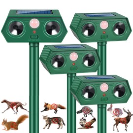 4 Pack Solar Ultrasonic Animal Repellent Outdoor,Cat Deterrent Deer Repellent Devices with Motion Detection,Waterproof Repeller for Raccoon Squirrel Rabbit Dog Skunk,Yard Garden Protection