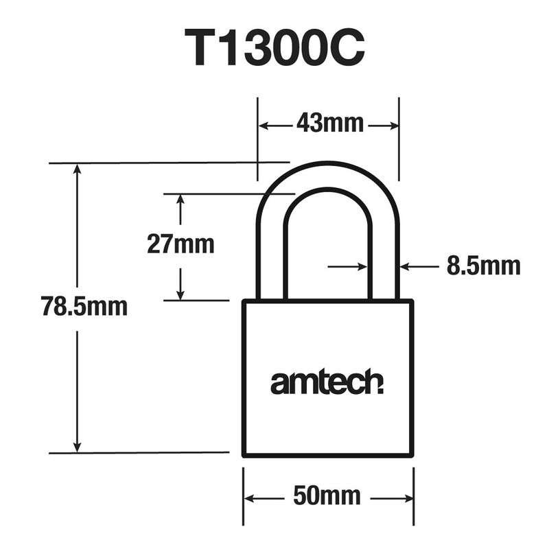 Amtech T1300C 50mm Solid Brass Padlock, Small Padlock with Keys