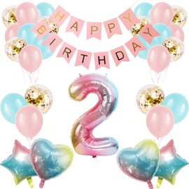Apradas Baby Girl 2nd Birthday Decorations Gradient color Age 2 Birthday Balloons with Happy Birthday Banner for Baby showers Second Birthday Party Supplies for Girls Boys (2nd-Birthday)