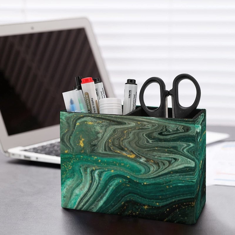 ModeXo Pen Holder for Desk, Green Marble Pencil Holder PU