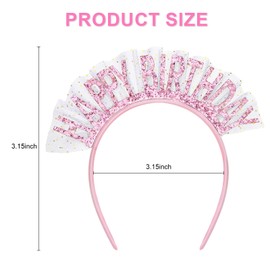 Semato Birthday Headband with Veil Birthday Crown Pink Birthday Girl Headband Happy Birthday Headband Tiara Birthday Headband for Women