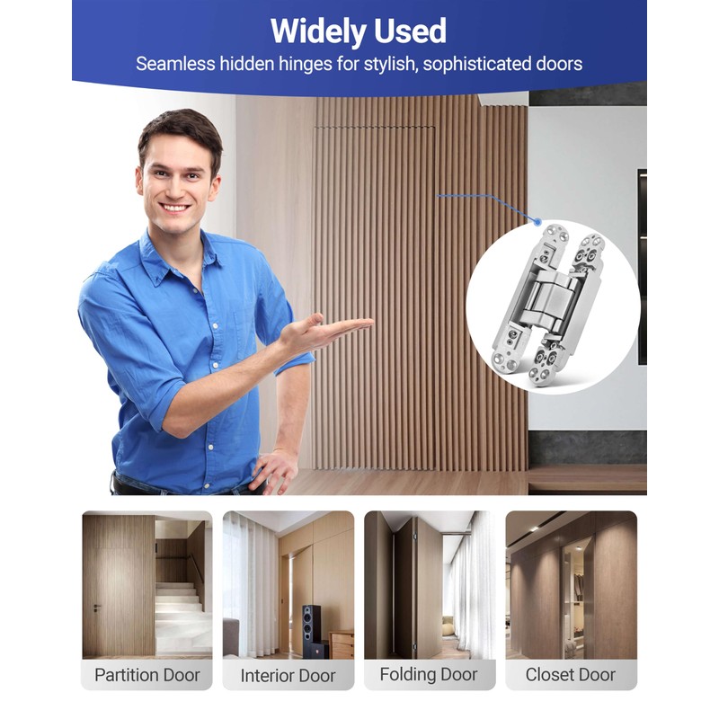 Invisible Door Hinges (2 pcs) -7 Inch Sliver Hidden Hinges