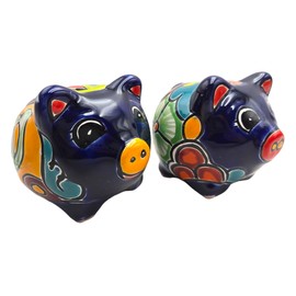 Talavera Piggy Bank Money Bank Mexican Pottery Folk Art Handmade Hand Painted Multicolor Home Decor (Multi 15)