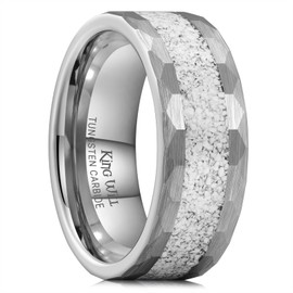 King Will 8mm Tungsten Rings For Men Gunmetal Wedding Band White Sand Inlay Engagement Ring Comfort Fit Size 9