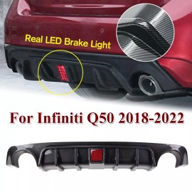 Unbranded Carbon Fiber Rear Bumper Diffuser Lip For Infiniti Q50 2018-23 W/ LED Light