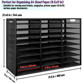 Senhoglb Letter Size Paper Organizer, Metal Literature Organizer, Sturdy Paper Storage Organizer, Desktop Organizer for Storage, Mail Organizer Keep Desktop Clean, 27 Compartments, Black