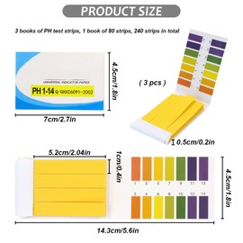pH Test Strips, pH 1-14 Litmus Paper pH Test Strips, Universal Indicator Litmus Test Paper, Acid Alkali Test Paper, pH Test Strips for Water, Soil, Cosmetic (3 Packs 240 Strips)