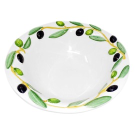 Lashuma Handmade Ceramic Round Serving Bowl Italian Ceramic Olive Design Serving Bowl Size 26cm Deep 6cm
