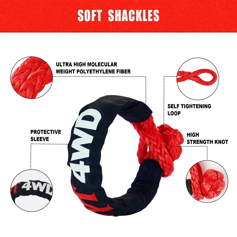 TYT Kinetic Recovery Rope,(1in x 30ft Red) 48000lbs Snatch Strap,