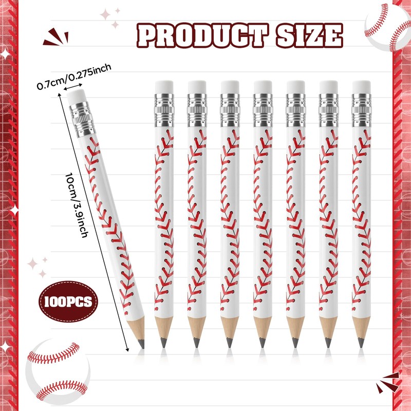 Jetec 100 Pcs Baseball Texture Golf Pencils with Erasers for