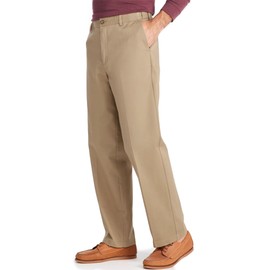 Men's Classic Fit Flat Front Chinos Pants with Expandable Waist Casual Slacks for All-Day Wear(WZ,KQ,32L44W) Khaki