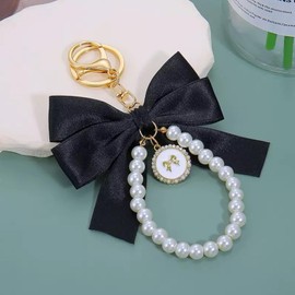 Uoocg Bow Beads Key Pendant Girl with Key Ring for Women Elegant Beautiful Keychain Aesthetic, black, Unit size