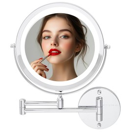 OVENTE Wall Mounted Lighted Makeup Mirror, 9" Double Sided 1X/10X Magnifying Vanity Mirror for Bathroom with LED Lights, Cordless, 360° Rotation and 13" Extendable Arm, Polished Chrome MFW85CH1X10X