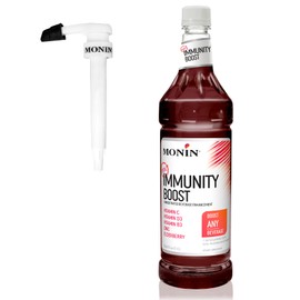 Monin - Total Immunity Boost, Immune Support Supplement, Liquid Blend of Vitamins, Minerals, & Antioxidants, Immune Boosting Vitamin C & D + Elderberry, For All Beverages, Low Calorie (1 Liter + Pump)