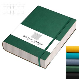 AHGXG Graph Paper Notebook - 320 Pages Grid Paper Notebook Large Journal B5, 100gsm Thick Graph Paper, Leather Softcover, Inner Pocket, 7.6'' X 10''- Green
