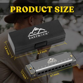 EastRock Blues Harmonica G KEY Mouth Organ 10 Hole with Case, Diatonic Harmonica for Professional Player, Beginner, Students gifts, Adult, Friends, Gift (10 Holes Black)