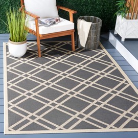 SAFAVIEH Courtyard Collection Area Rug - 5'3" x 7'7", Anthracite & Beige, Trellis Design, Non-Shedding & Easy Care, Indoor/Outdoor & Washable-Ideal for Patio, Backyard, Mudroom (CY6923-246)