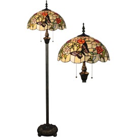 16 Inches Tiffany Floor Lamp Butterfly Stained Glass Vertical Reading Lamp 16X16X64 Inch Antique Pole Corner Lamp Decor for Bedroom Living Room Home Office