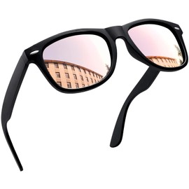 Joopin Classic Sunglasses Men's Polarised Retro Rectangular and UV400 Sunglasses Women Large, A16-Matte Black/Pink