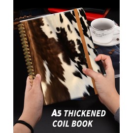 Ruled Spiral Writing Notebook,A5 Hardcover Lined College Journal for Women Lady Girl,Strong Twin-Wire Binding with Premium Paper,8.4" X 6",Perfect for School,Office,Home Gifts(western cow cowhide)