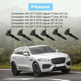 JDMON 6PCS UF727 Ignition Coils Pack and Spark Plug Compatible with Jaguar F-Pace 2017-2020, XF 2013-2019, XJ 2013-2019, XE 2017-2019, F-Type 2014-2020 Replacement for 5C2257 C2Z18619 V6 3.0L