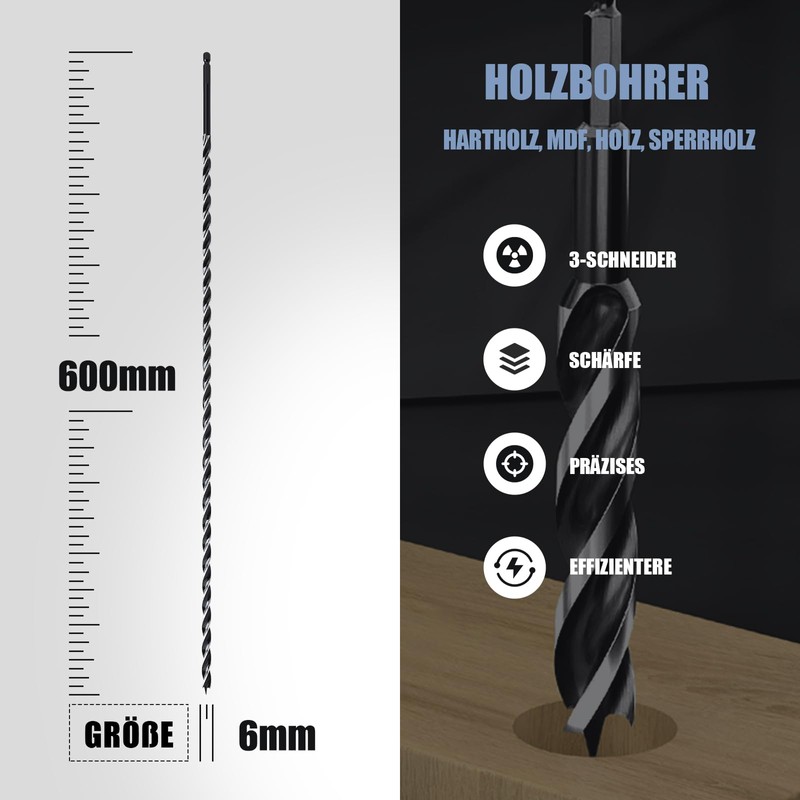 MOXPIFY 6 x 600 mm Wood Auger Drill Bit for