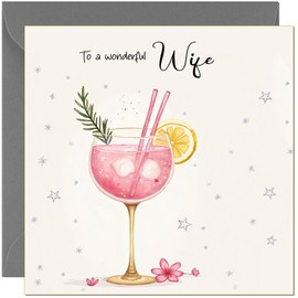 Beautiful Wife Birthday Card Drinks - Pink Gin Design For Female Adult, Bday For Her Birthday Cards for Wife