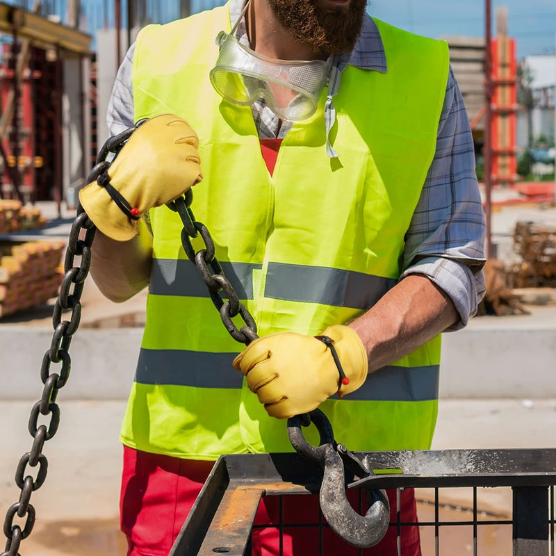 OZERO Cowhide Leather Work Gloves Stretchable Puncture and Cut Resistant