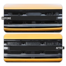 SQQP Front Grill Mesh Grille Inserts Cover Frame Trims Kit 6Pcs Fit for Ford Bronco 2021-2024 2/4 Door Exterior Accessories (Black)