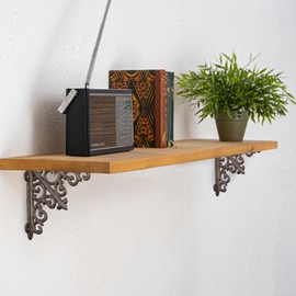 2er Set Wandwinkel Regalträger Gusseisen braun 14 x 14 cm im Antik Design - stabile Wandkonsole Vintage Wandhalterung Regalwinkel Wandregalhalter Halterung Metall