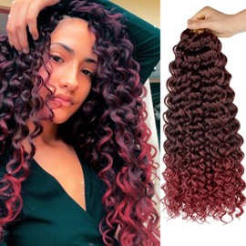Gogo Curl 14 Inch 8 Packs Curly Crochet Hair for Black Women Ombre Burgundy Color Red BUG Wavy Beach Curls Water Wave Go Go Crotchet Hair Synthetic Curly Braiding Hair Extensions(14inch 8pack, 1b/bug)