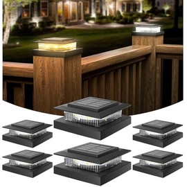 APONUO Solar Post Cap Lights for 4x4 Fence Deck Posts,IP64 Waterproof LED Outdoor Fence,Deck,Garden,Patio,Yard Lights with 2 Modes,Auto On/Off,Weather-Resistant, Easy Install,Black,6 Pack