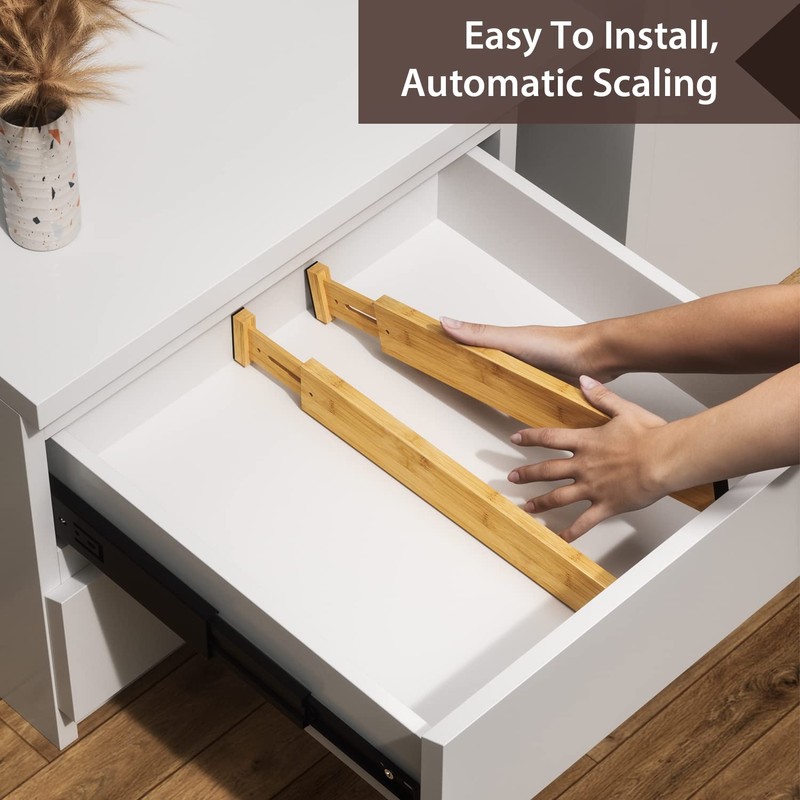 DUCOO 4 PCS Drawer Divider, 17"-22" Adjustable Bamboo Drawer Dividers