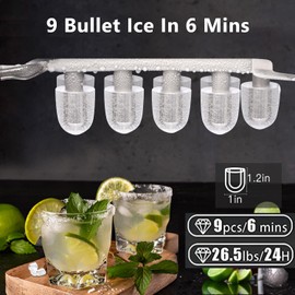 Joy Pebble Bullet Ice Maker Countertop with Handle,9 Bullet Ice Cubes Ready in 6 Mins,26Lbs/24H, Self-Cleaning Portable Ice Machine with Basket and Scoop, for Home/Kitchen/Camping/RV(Red)