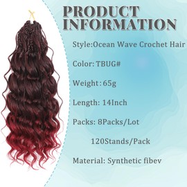 Auxemuen 8 Packs Pre Looped Ocean Wave Crochet Hair 14 Inch Boho Ocean Braids Short Curly Crochet Hair Pre Twisted Synthetic Deep Wavy Crochet Hair for Women (TBUG)