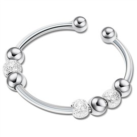 925 Sterling Silver Anxiety Ring Adjustable Ring Women's Anxiety Ring Fidget with Beads Spinner Jewellery Gifts for Women Girls Open Anti Stress Stackable, Sterling Silver