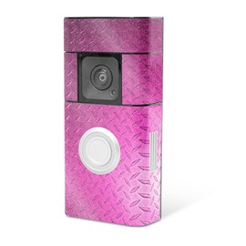 MightySkins Glossy Glitter Skin Compatible with Ring Video Doorbell Plus - Pink Diamond Plate | Protective, Durable High-Gloss Glitter Finish | Easy to Apply