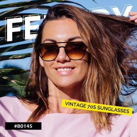 FEISEDY Retro 70s Aviator Sunglasses for Women Men Vintage Square Trendy Oversized Shades UV400 B0145