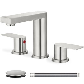 Cinwiny Brushed Nickel 3 Hole Bathroom Faucet, 8 Inch Widespread, 2-Handle