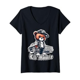 Womens Lil Homie Hip Hop Teddy Bear Lowrider Urban Streetwear V-Neck T-Shirt