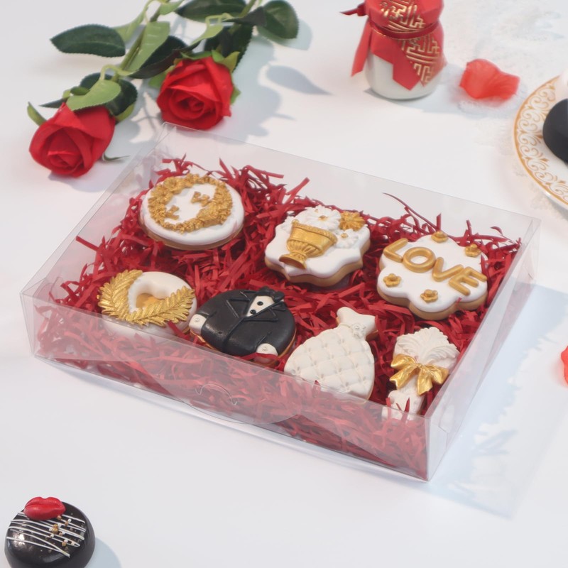 RomanticBaking 50PCS 10x7x2 inches Clear Cookie Boxes Strawberry Boxes Bakery