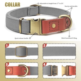 QRDA Dog Collar and Leash Set Silver Gray Adjustable Durable Nylon Pet Collars with Leashes Tactical Dog Leash Breakaway Dog Collar for Medium/Large Dog