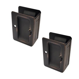 QCAA Premium Quality Solid Brass Rectangular Pocket Sliding Door Pull, Passage Lock, 3-1/4''X2-1/4'', Aged Classic Bronze, 2 Pack, Made in Taiwan