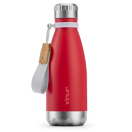 VINUR Kids Water Bottle-12 oz Stainless Steel Double Wall Vacuum Insulated Water Bottle for School-Cola Shape Flask with Carry Rope(Canyon Red)
