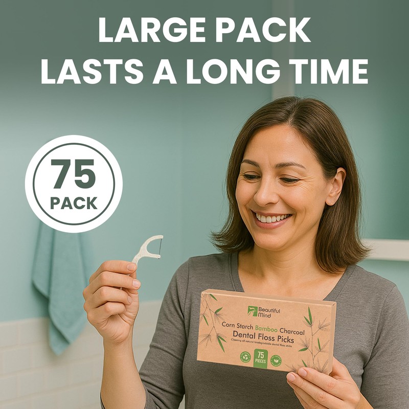 Natural Dental Floss Picks 75 Pack – Organic Biodegradable Floss