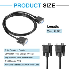 MECCANIXITY 6.6 ft DB9 RS232 Serial Cable, Straight Through RS-232 Female to Female 9 Pin Extension Cable for Data Communication, Black