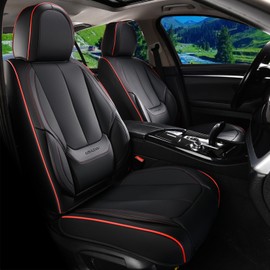 Coverado Car Seat Covers Full Set, Seat Covers for Cars, Black Car Seat Protector Waterproof, Nappa Leather Car Seat Cushion, Car Seat Covers Front Seats and Back Fit for Most Cars